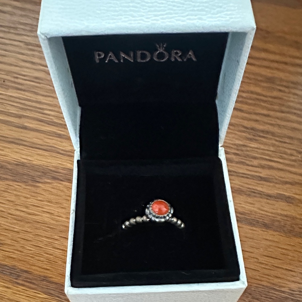 Pandora Silver Ring with Vibrant Orange Gem